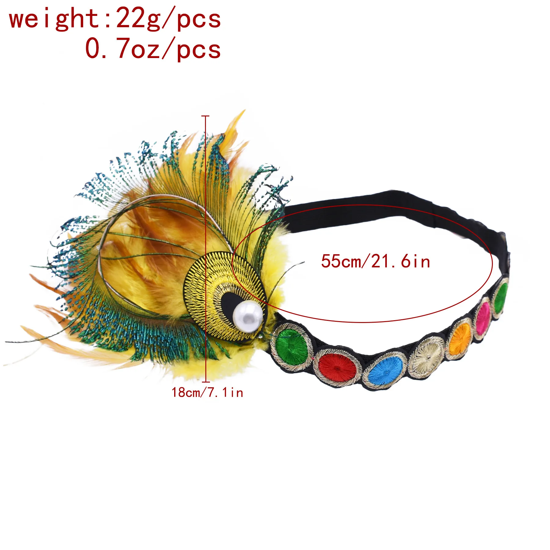 European Handmade Alloy Bridal Wedding Party Hair Accessory Feather Vintage 1920s Faux Pearl Colorful Tribal Headband