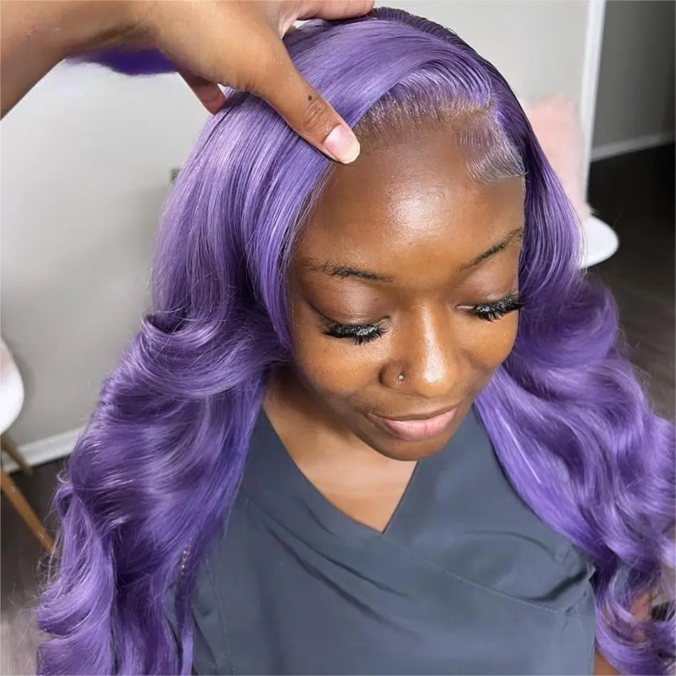 

13x4 Парик Фронта Шнурка Светло-Фиолетового Цвета Объемная Волна Парики Человеческих Волос Для Женщин HD Прозрачный Парик Фронта Шнурка Предварительно Сорванные