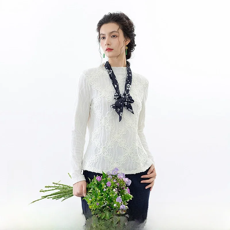 

Women's Slim Fit T-irt Gentle Embroidery Versatile Autumn New Arrival Straight Cut Polyester Spandex Long Sve Crew Ne