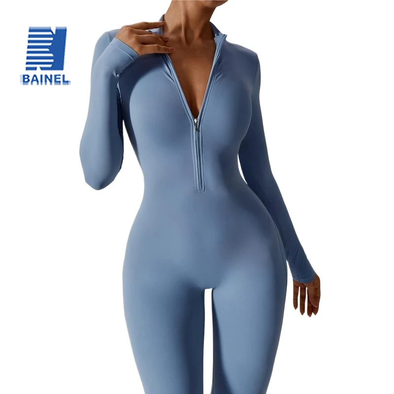 

Yoga Boilersuit Long Sleeved Women's Sportswear Gym Zipper Jumpsuits Workout High-intensity Fitness One-piece Skin-tight Garment