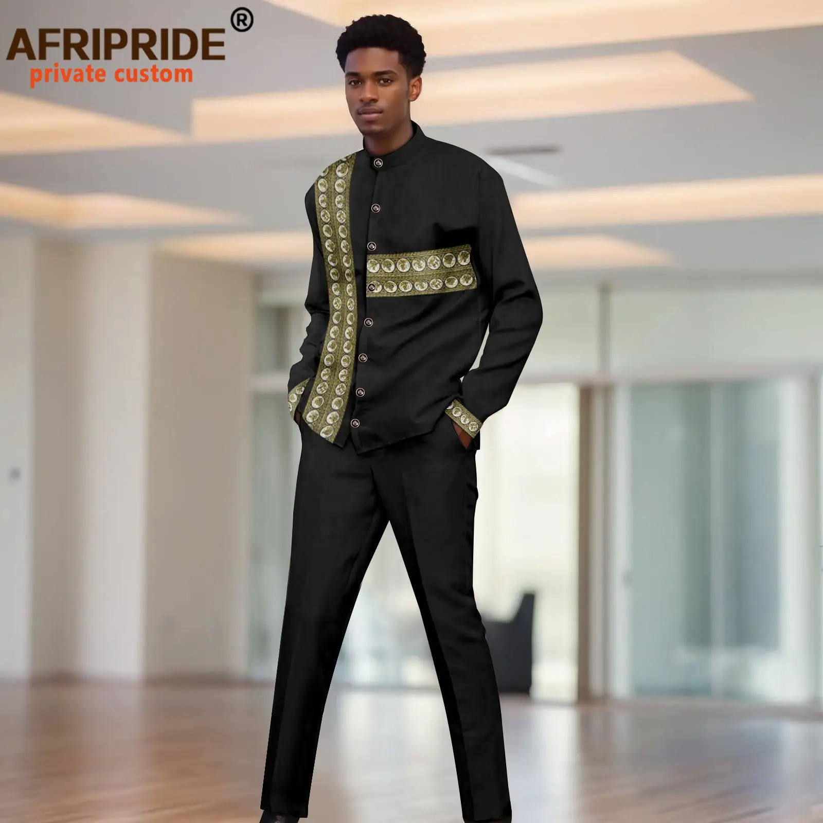 Men`s Business Suits Slim Fit Single Breasted Embroidery Lined Blazer and Pants Set Dashiki Outfits African Clothes 2516046