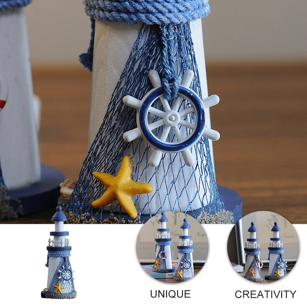 Marine Wooden Lighthouse Decorations for Home Tabletop Ornament Mini Nautical Pine