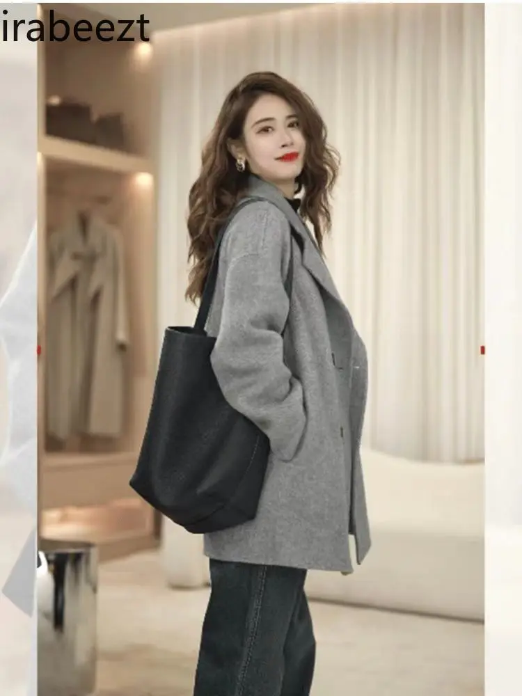 

All-in-one Short 2024 Autumn/winter Korean Version Grey Silhouette Woolen Coat Temperament Long Exture Sense of Female Jacket