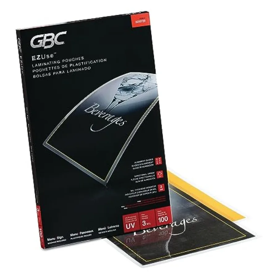 

Laminating Sheets for Office Use, Polyester, Clear, 3 Mil Thickness, EZUse Design, 100 Pack