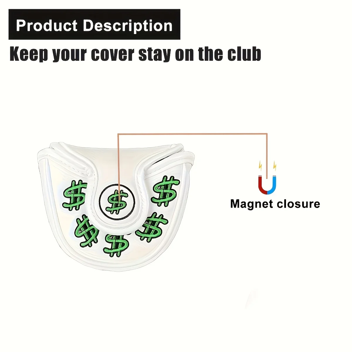 1pc Golf Club Head Cover with "Money Maker" Design - White, Dust-Proof & Wear-Resistant, Innovative Pattern,Fits Most Golf Clubs image 5