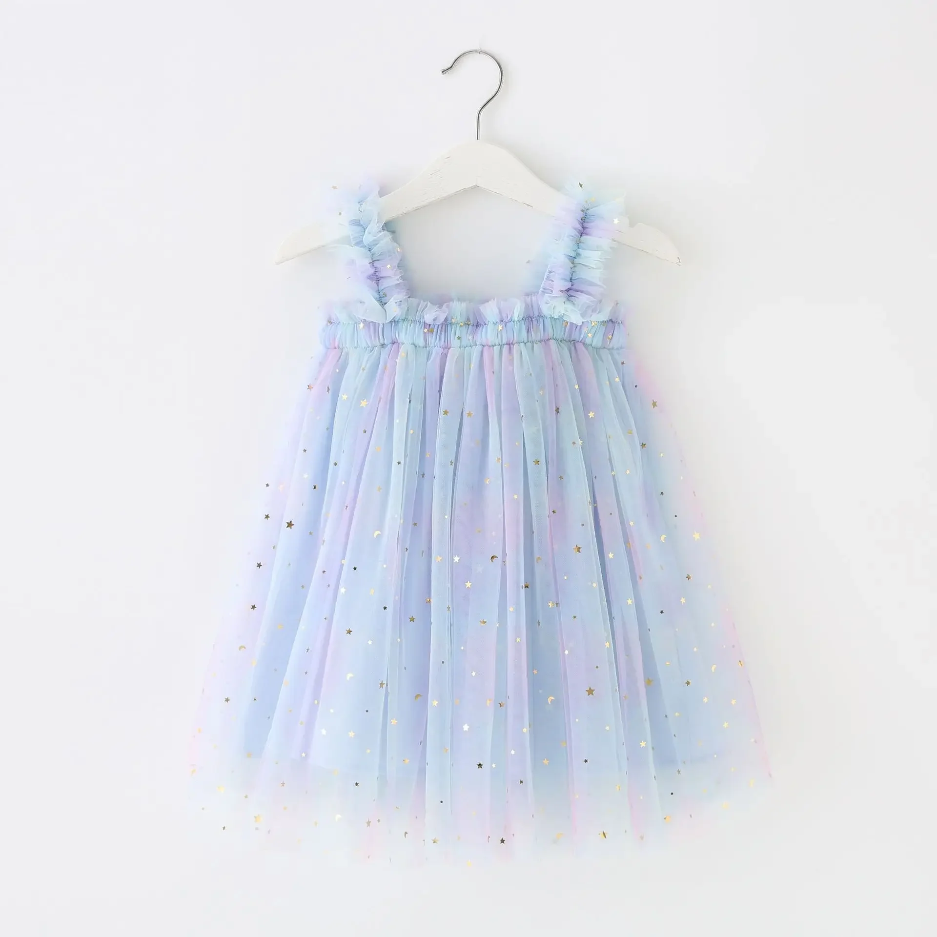 Summer New Baby Girl Dress Cute Sequins Star Rainbow Suspender Skirt Mesh Ball Gown Infant Dress Sweet Princess Girls Dress