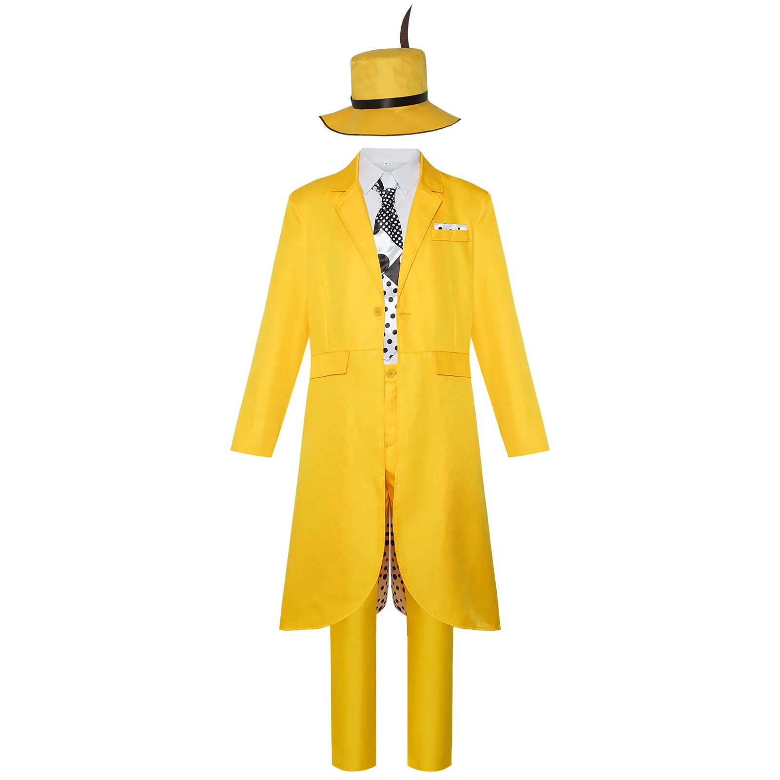 Movie The Mask Jim Carrey Yellow Cosplay Costume Adult Men Fantasia Disguise Full Set Halloween Carnival Party Clothing