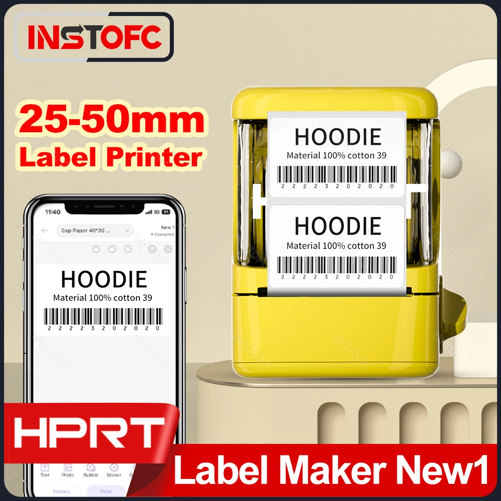 

HPRT Label Maker New 1, машина для изготовления этикеток с лентой (1 рулон 40*30 мм), Bluetooth-принтер для этикеток, принтер для наклеек, желтый цвет