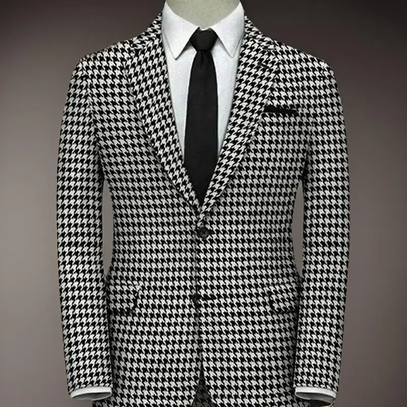 American Style Plaid Formal Men Suit Jacket for Wedding Groom 1 Piece Notch Lapel Slim Fit Houndstooth Male Tuxedo Blazer 2024