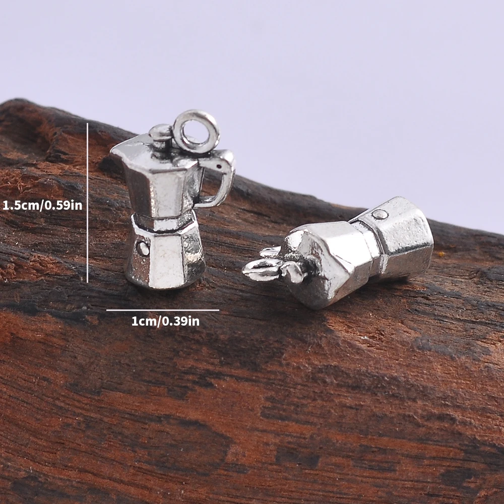 10 Stück Mini-Mokkakanne-Anhänger, Vintage-Kaffeekanne-Anhänger, geeignet für DIY-Armbänder, Halsketten, Ohrringe, handgefertigtes Perlenschmuck-Zubehör für Kaffeeliebhaber – Detail 3