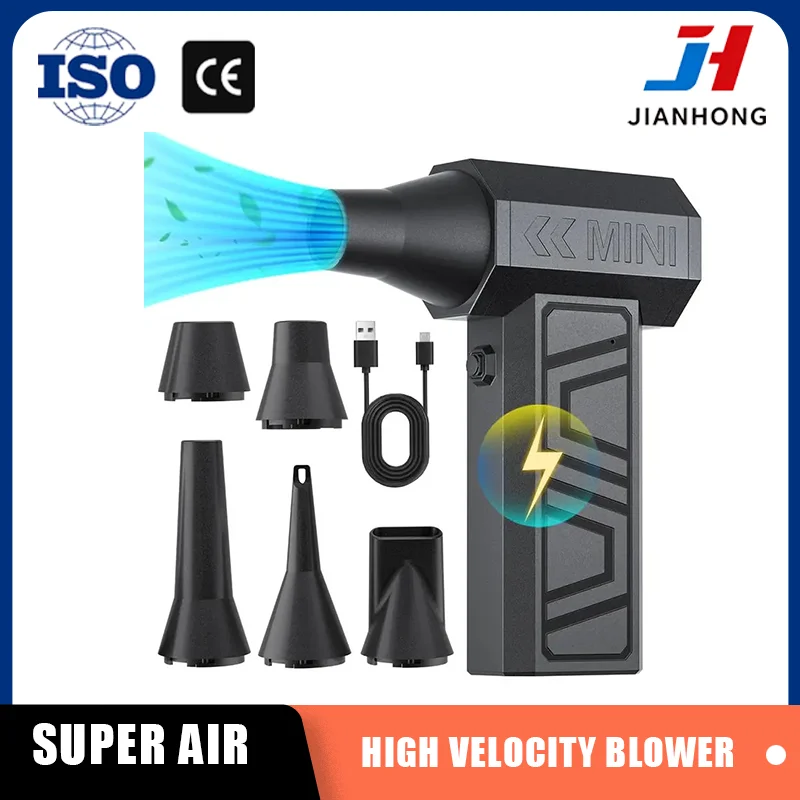 

JH New 110000 RPM Turbo Fan, 6H Handheld Cordless Blower for Dust/Vacuum/Cleaning, 4-Speed 6000mAh Battery Fast Cooling Fan
