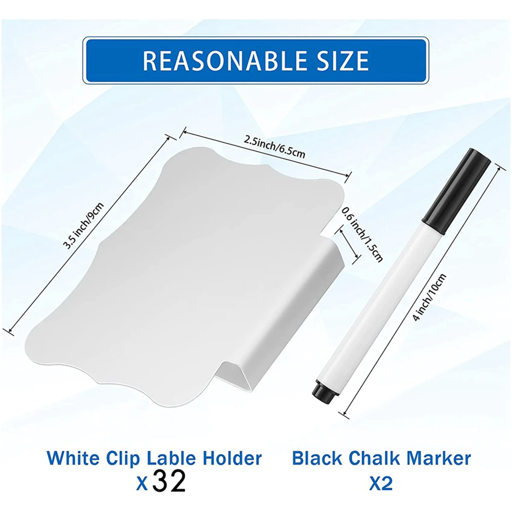 

AAAF 64 Pieces Basket Labels Clips And Pens Set, Includes 64 Pieces Kitchen Clip Label Holder And 4 Pieces Chalk (White)