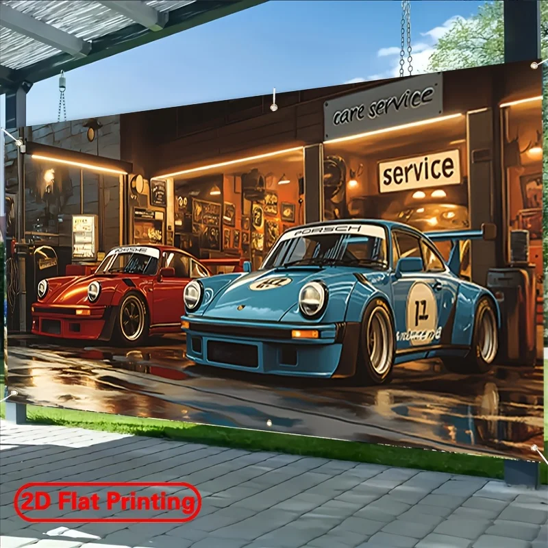 2D-Garagentorbanner – Retro-Garagen-Autoshow-Themen-Partybanner – Allgemeine saisonale Dekoration – Detail 5