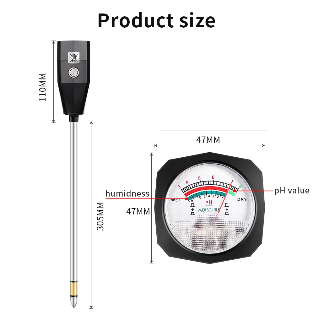 2 in 1 Soil Moisture PH Meter Acidity Humidity Tester Metal Sensor Probe No Battery Garden Tool Flowers Planting Soil PH Tester