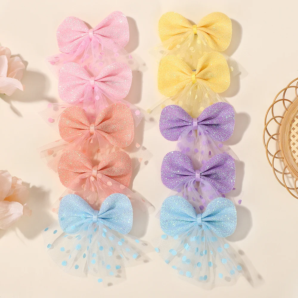 2 Teile/los Mädchen Schöne Bowknot Haar Clips Jubeln Bogen Glitter Haarnadel Prinzessin Garne Polka Dot Hairgripes Kinder Headwear Geschenk
