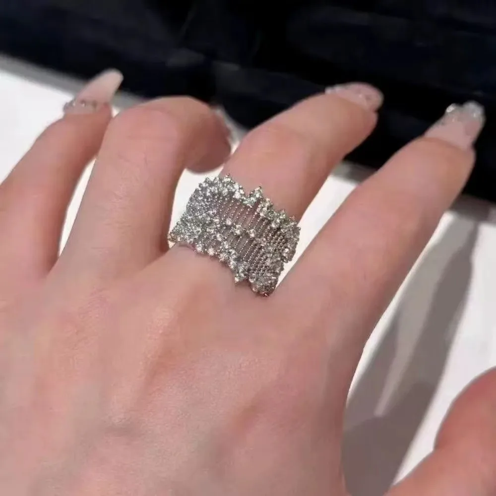 Adjustable Openwork Rhinestone Ring Rhinestone Openwork Setting Rhinestone Hollow Ring Palace Style Alloy Finger Jewelry
