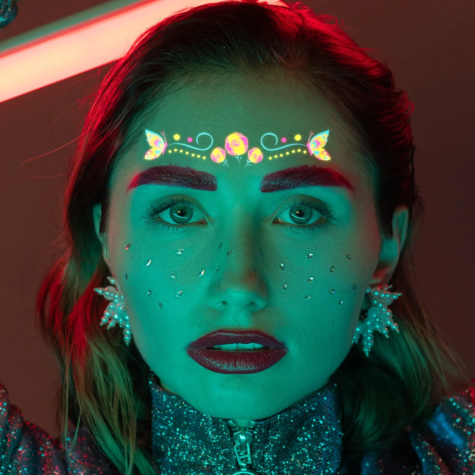 

8pcs Gold Glitter Fluorescent Face Stickers Temporary Tattoo Decal For Party Body Decorative Stickers Women Adults Temporary