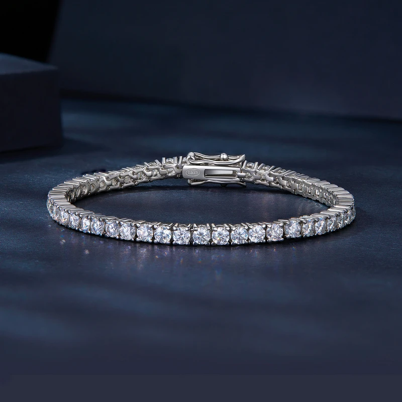 Bamoer U 3mm Moissanite Tennis Bracelet 925 Sterling Silver Classic Tennis Bracelet Certified  Women Fine Jewelry Wedding