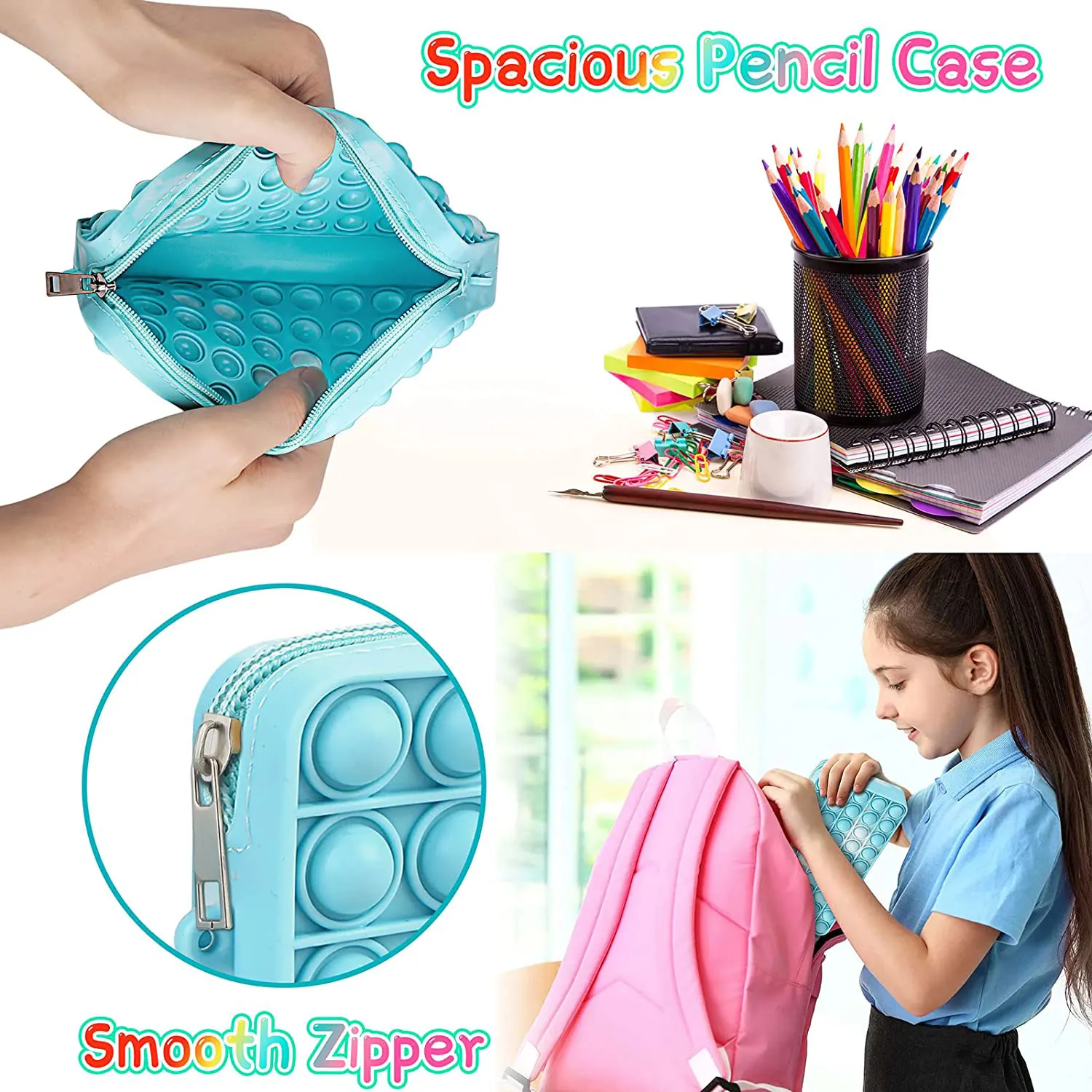 Push Bubble Stationery Case Pen Pencil Box Case Cosmetics Storage Fidget Sensory Stress Relief Pencil Bag Office School Supplies