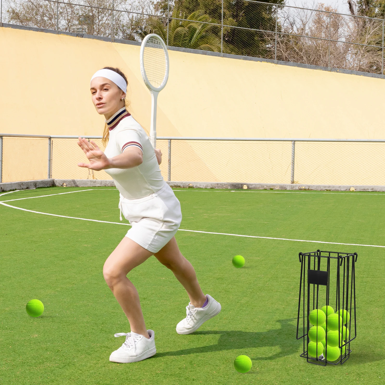 

Tennis Ball Basket Holder Portable Tennis Ball Pickup Basket Retriever Court Equipment Black Storage Container