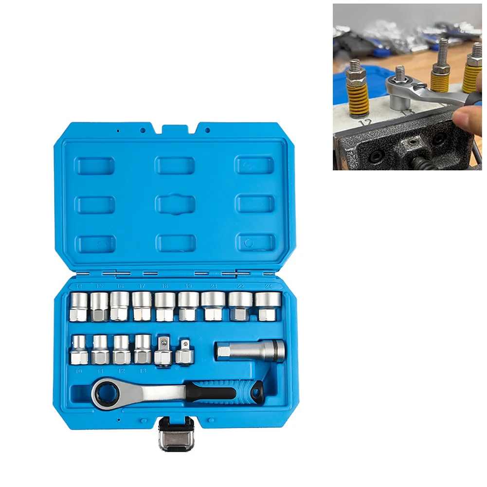 

17 PCS Core Ratchet Socket Wrench Kit Socket Set Chrome Vanadium With Ratchet Torque Wrench Auto Repairing Tool