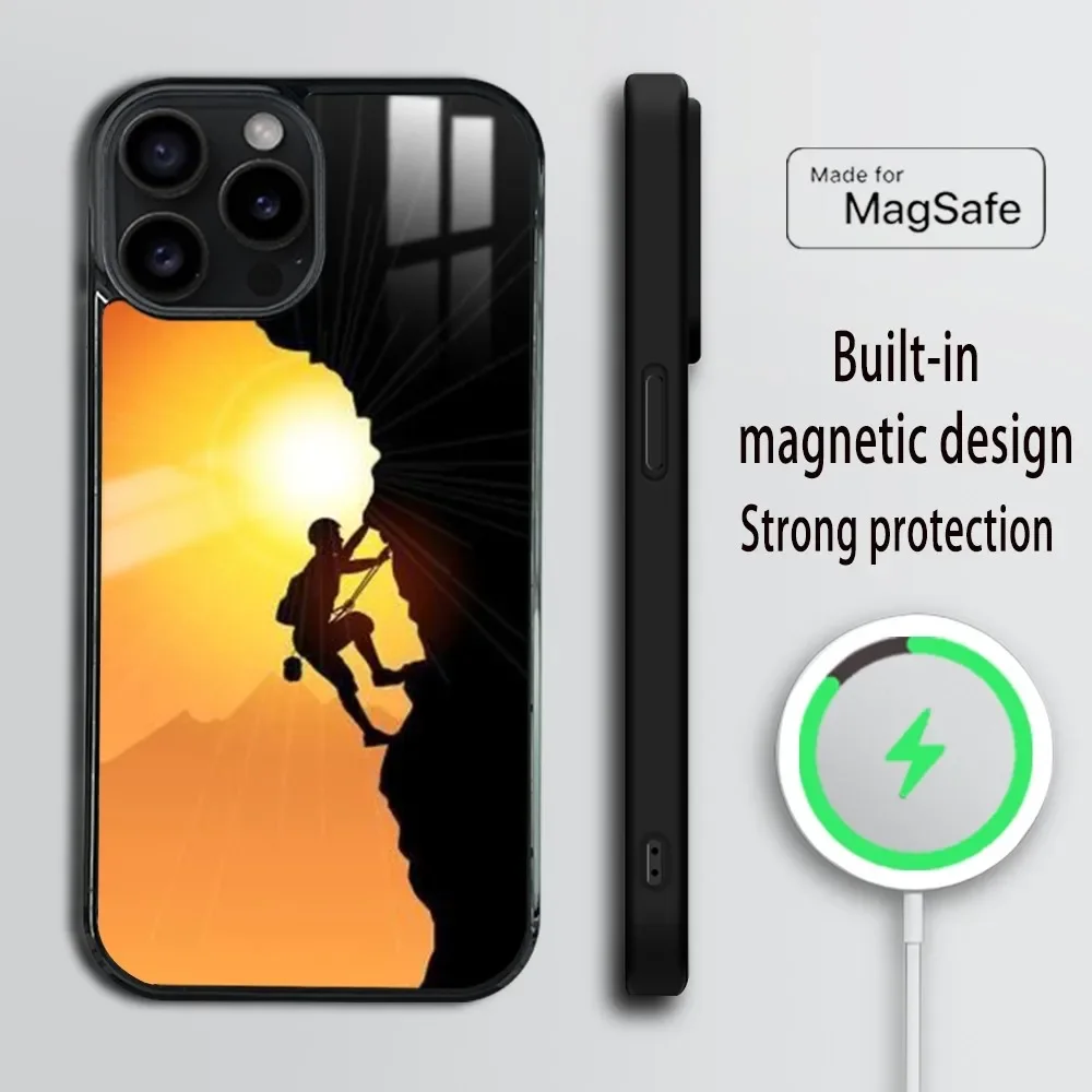 Extreme movement rock climbing Phone Case For iPhone 16 15 14 13 12 11 Pro Max Plus Mini Magsafe Mirror Wireless Magnetic Cover