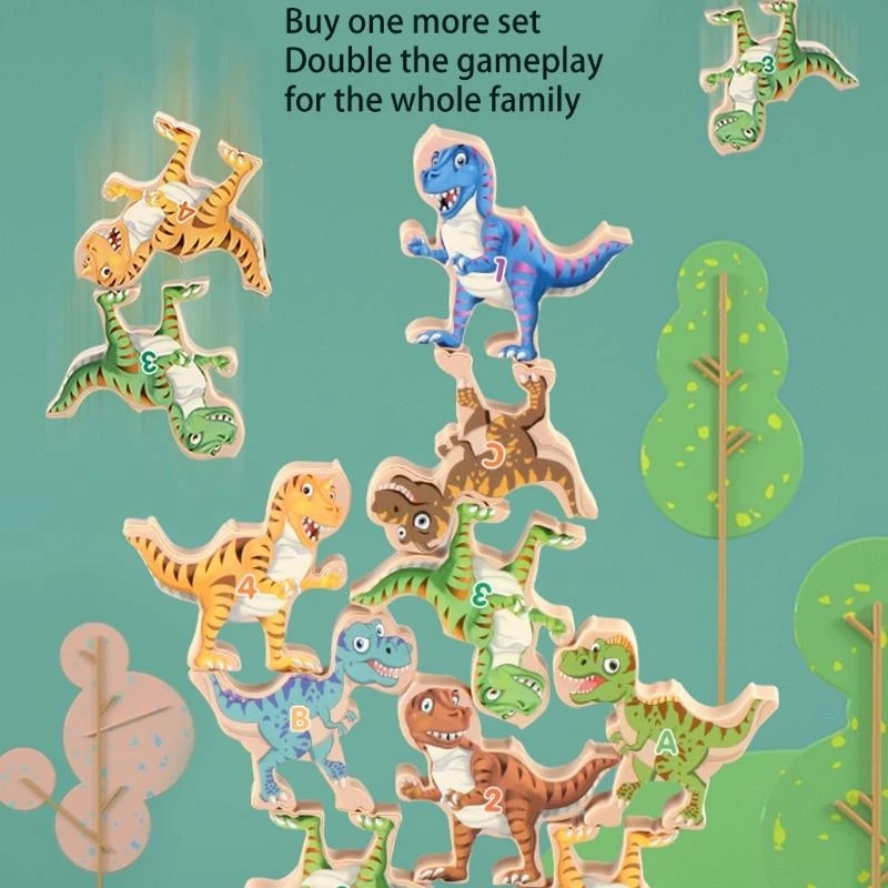 090B 16PCS Stacking for Kids Dinosaur Building Blocks Balance for Toddler