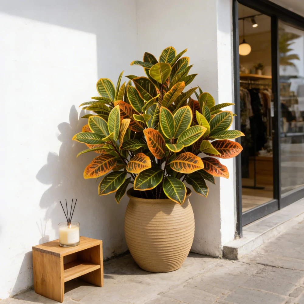 58/115cm Künstliche Pflanzen, künstlicher Ficus-Baum, große Banyan-Baumblätter aus Kunststoff, realistische tropische Croton-Blätter für Haus- und Gartendekoration – Detail 5