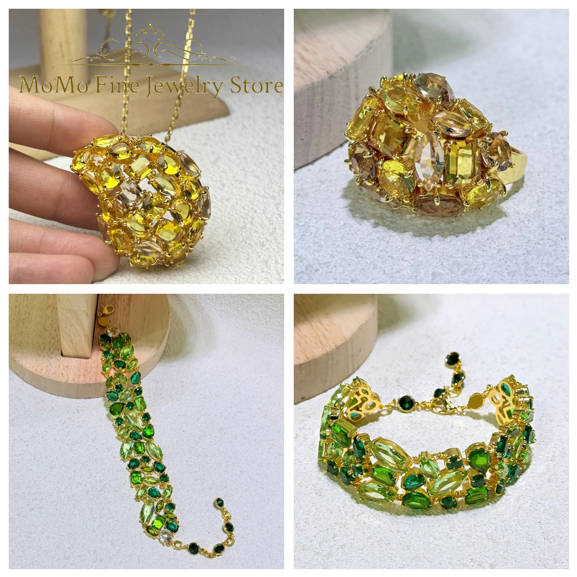 

2025 New Trend Fine Jewelry Set Charm Green Gold Candy Shining Crystal Luxury Necklace Bracelet Earrings Romantic Gift for Women
