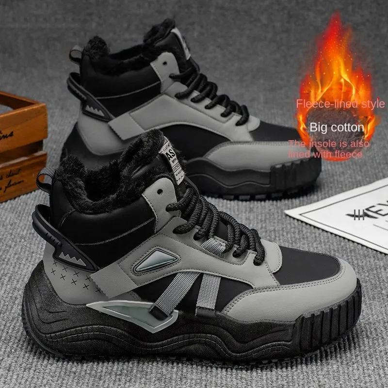 Winter 2026 New Men Waterproof Leather High Top Warm Fce Sneakers Thick Sole Trendy Casual Footwear