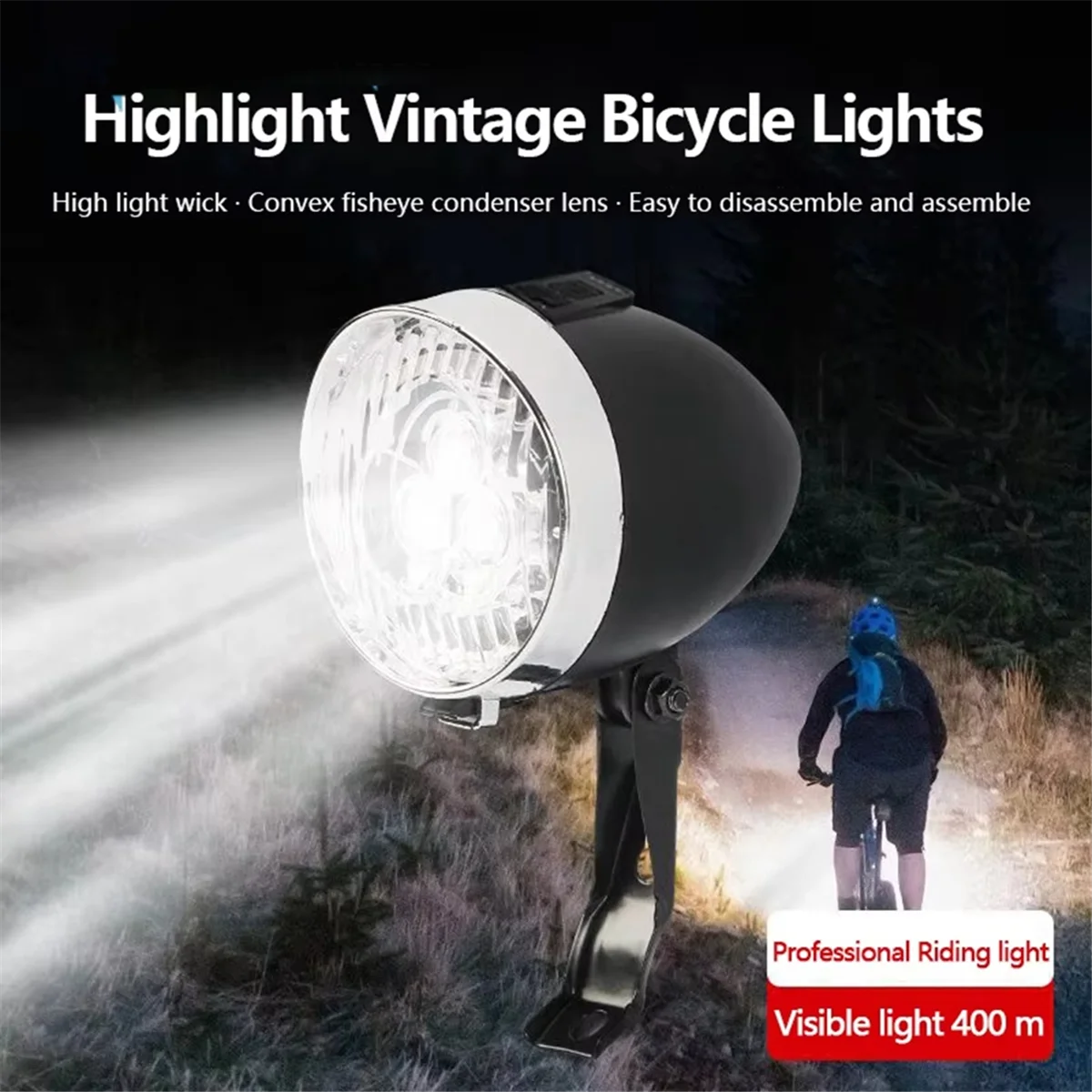 AA74 مصباح أمامي للدراجة عتيق من النوع C قابل لإعادة الشحن كلاسيكي للدراجة الجبلية ضوء أمامي 3 مصابيح LED للدراجة على الطرق ملحقات ركوب الدراجات