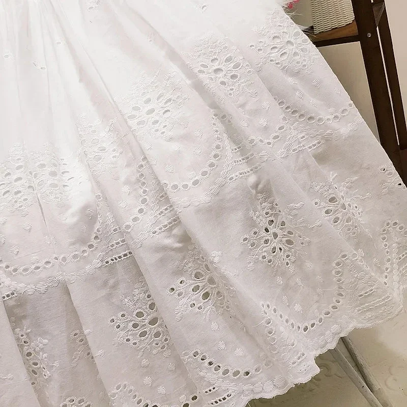 Sweet Cotton Embroidered Floral Lace A-line Long Cotton Skirts Black White