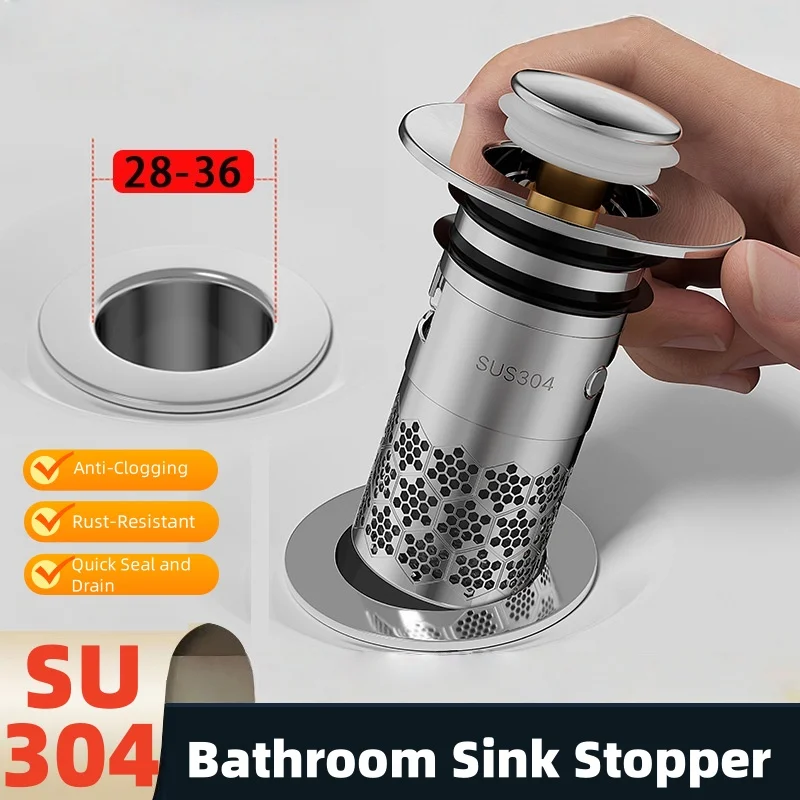 1PCS Washbasin Leak Plug Sink Plug Stopper Stainless Steel Filter Basket Drain Hair Catcher Universal Accessory for Bathroom