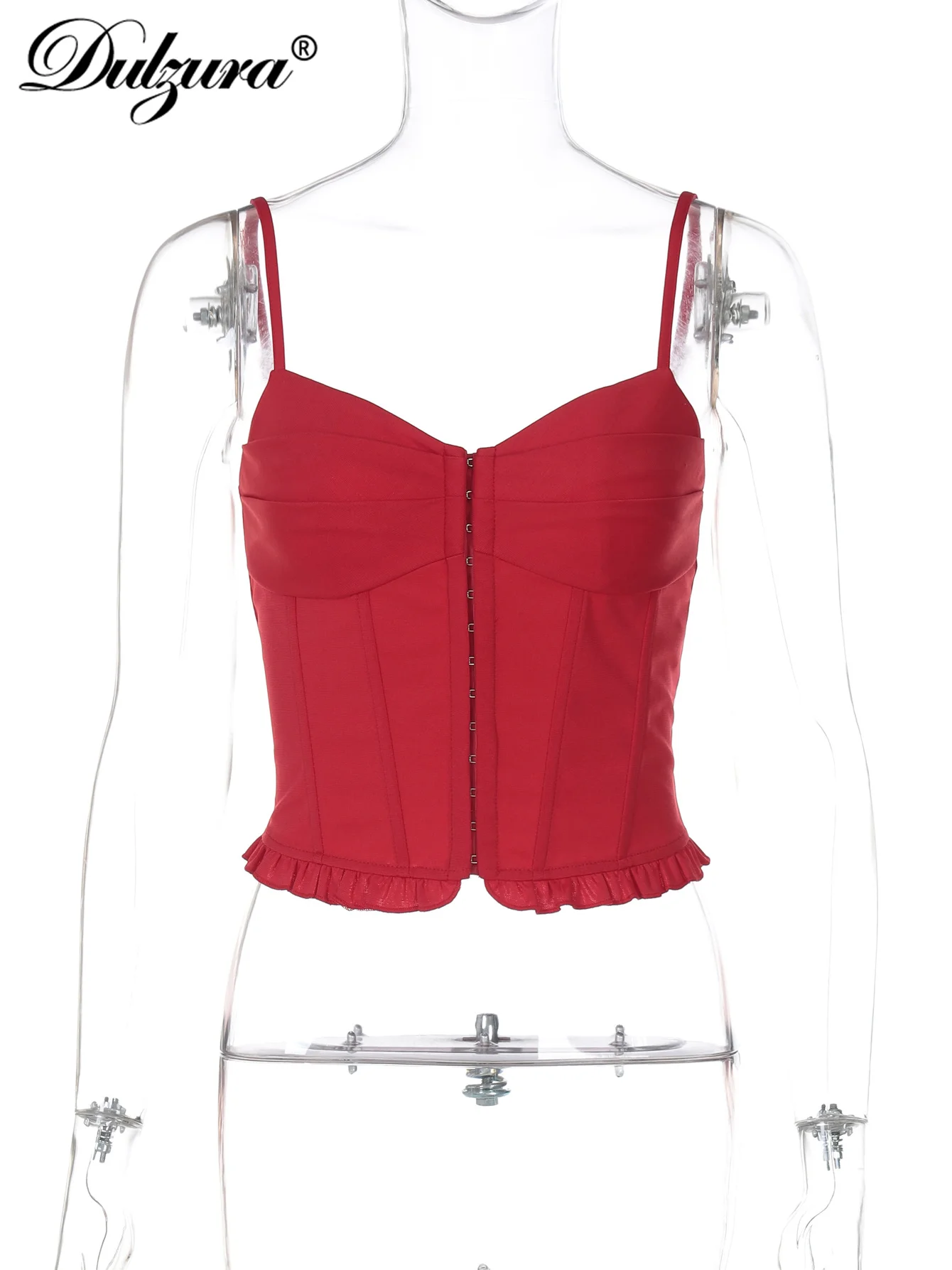 Dulzura ノースリーブバックレスボディコンシングルブレストフリルキャミソール女性の固体セクシーなカジュアル Y2K トップスパーティークラブ夏服