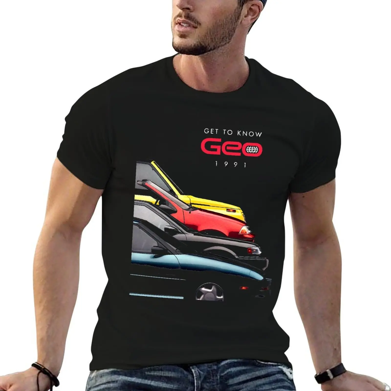 Camiseta con publicidad de los años 90 de GEO MOTORS (GEO METRO), camiseta de anime para hombre, camisetas de alta calidad, camiseta de marca de lujo para hombre, camiseta de diseñador