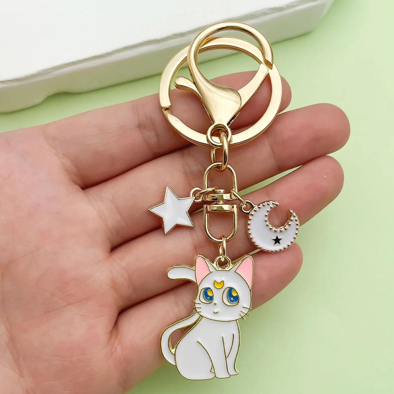 Sailor Moon Luna Artemis Cat Metal Keychain Moon Star Charm Pendant Backpack Bag Ornament For Anime Fans Gift