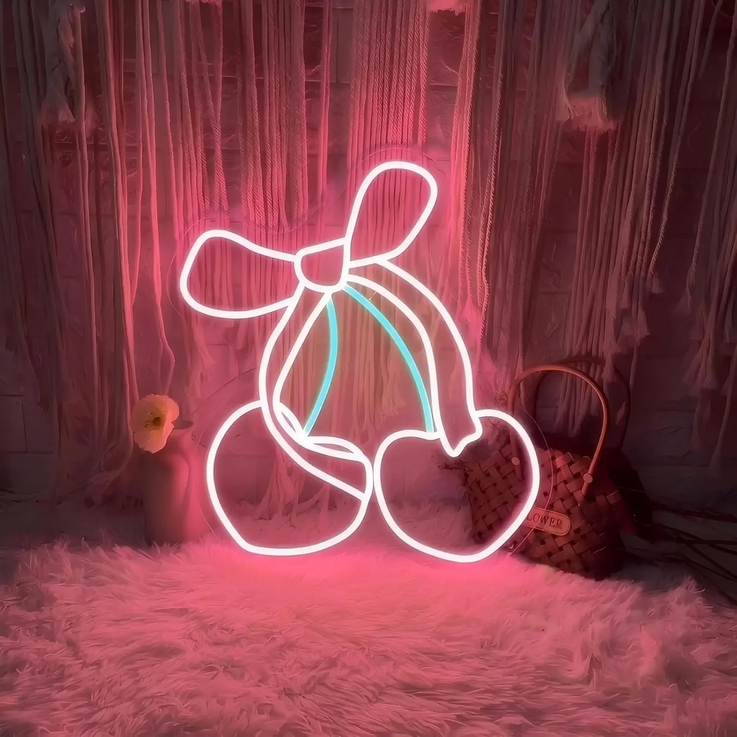 

﻿ Неоновая светодиодная вывеска Cherry Bow с USB-питанием и регулировкой яркости для игровой комнаты, спальни, бара, гостиной, подарок на день рождения, декор для стен