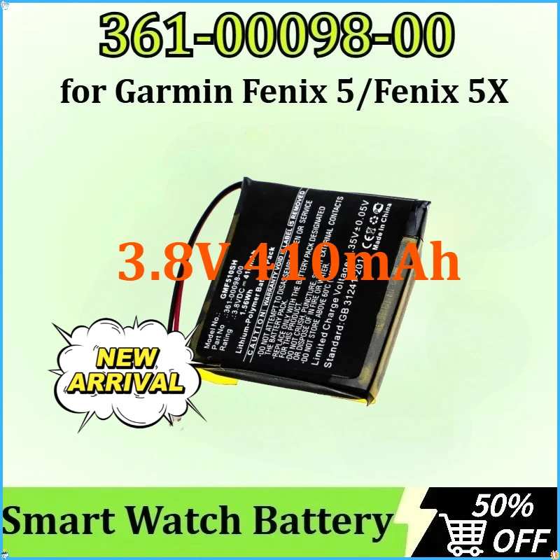 

New 361-00098-00 for Garmin Fenix 5 / Fenix 5X Running High Qualty Battery Replacement Smart Watch Battery 3.8V 410mAh