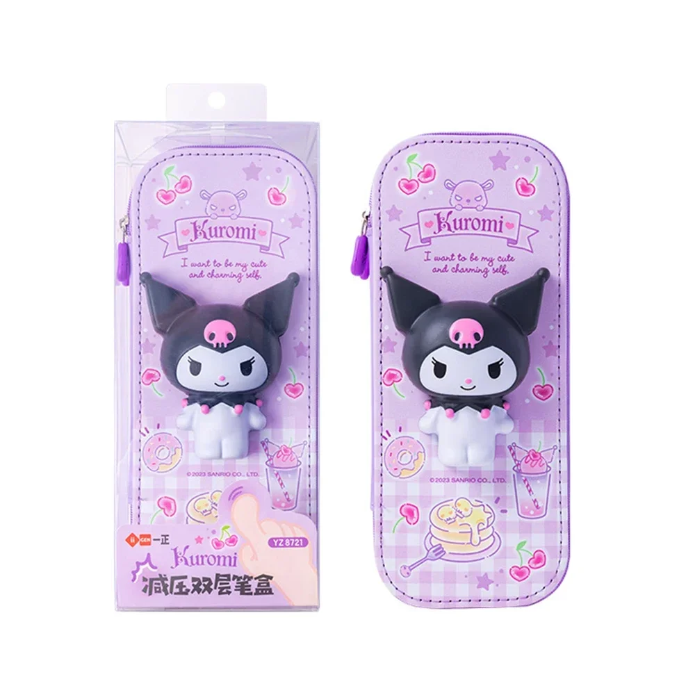 Estuche escolar de descompresión 3D Yizheng Sanrio, caja de bolígrafos Hello Kitty Kuromi, gran capacidad, doble capa, suministros para el regreso a la escuela