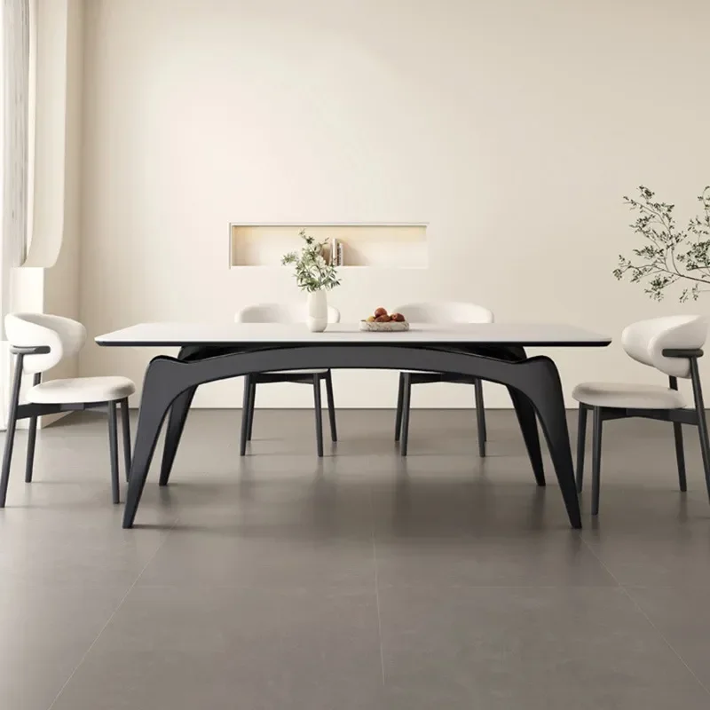 Nordic Rock Slab Dining Table Cream Style Ash Wood Minimalist Rectangular Solid Wood Table for Small Apartment Household Use