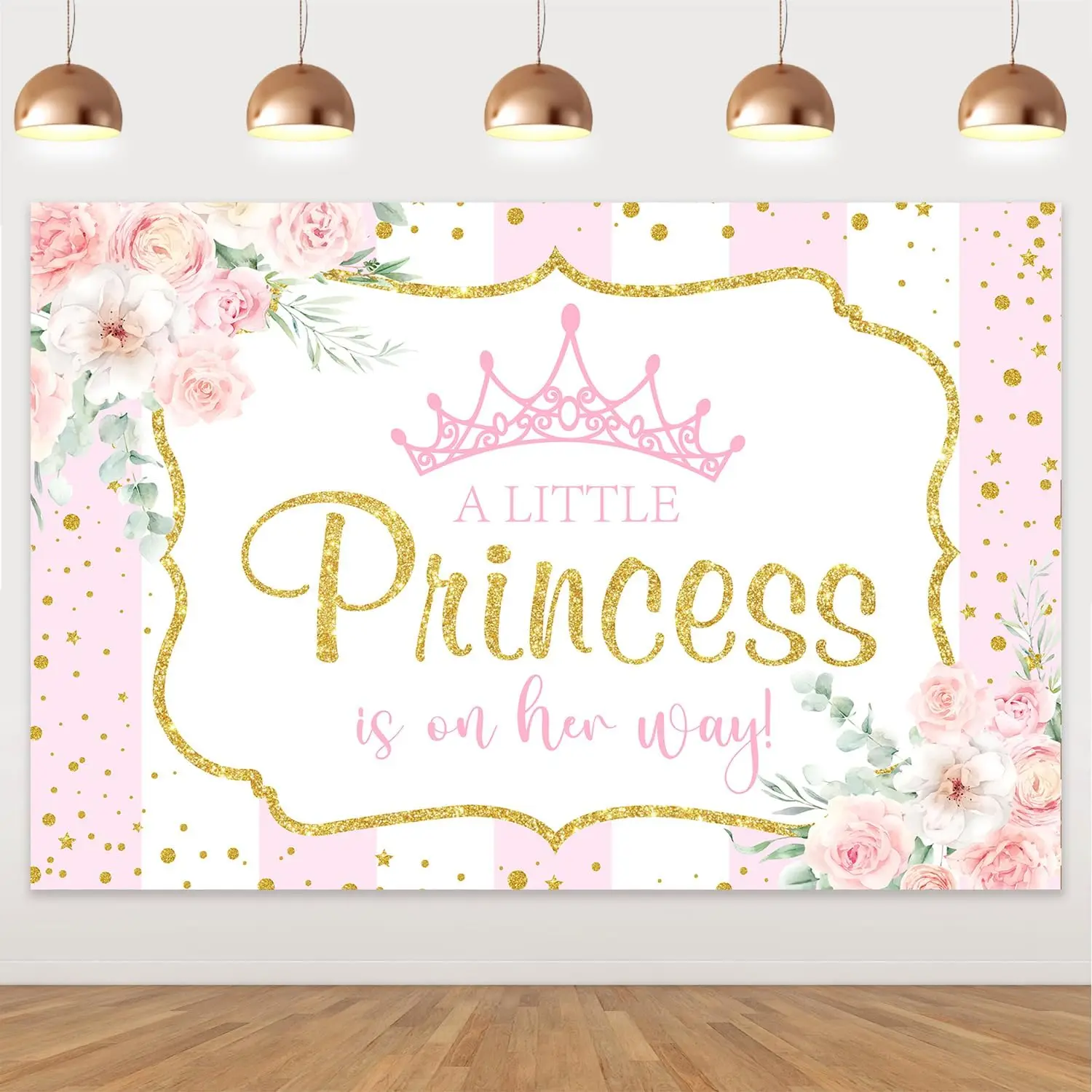 

5x3ft Princess Crown Castle Backdrop A Little Princess Is on Her Way Photography Decors Pink Plant Banner Baby Shower Supplies