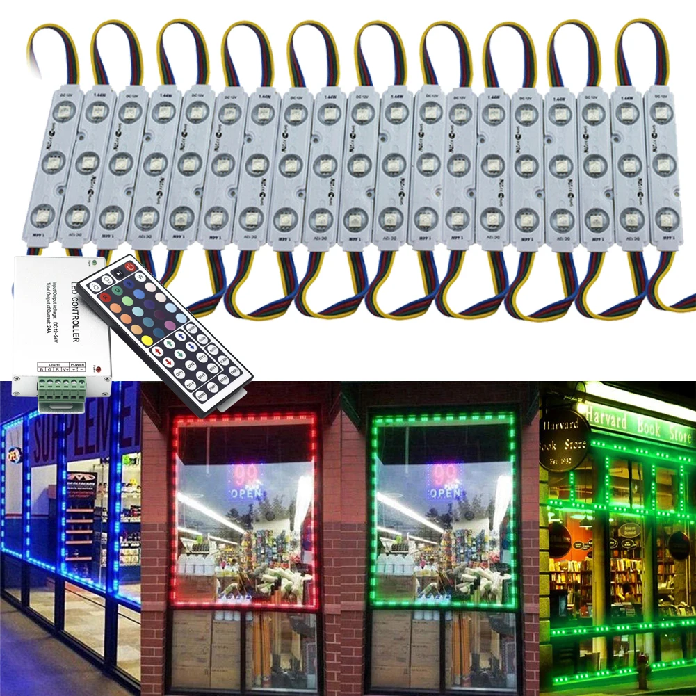 

Светодиодный модуль RGB SMD 5050 3 LED 12В для световых букв, вывесок, витрин магазинов с контроллером