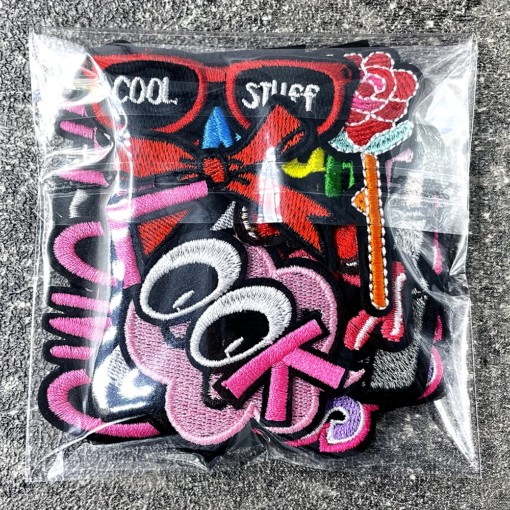 20Pcs/Lot Cool Cheer Up Iron on Patches Cloth Embroidered Applique Sewing Clothes Apparel Accessories Patch Embroidery Stickers