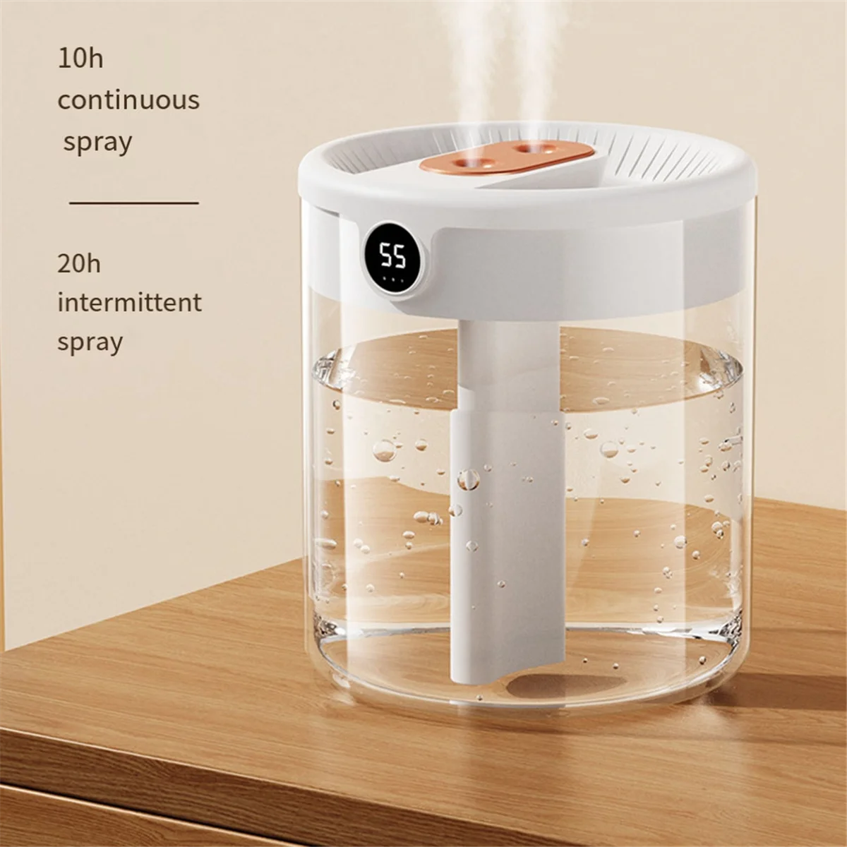 H2O Air Humidifier 2L Capacity Double Nozzle with LCD Humidity Display Essential Oil Diffuser Portable image 3