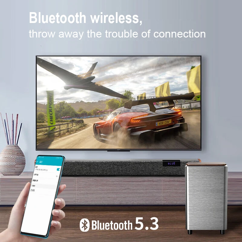 Bluetooth Wireless Soundbar With Dual Wireless Microphone & Independent Subwoofer Wood And Plastic Material For TV