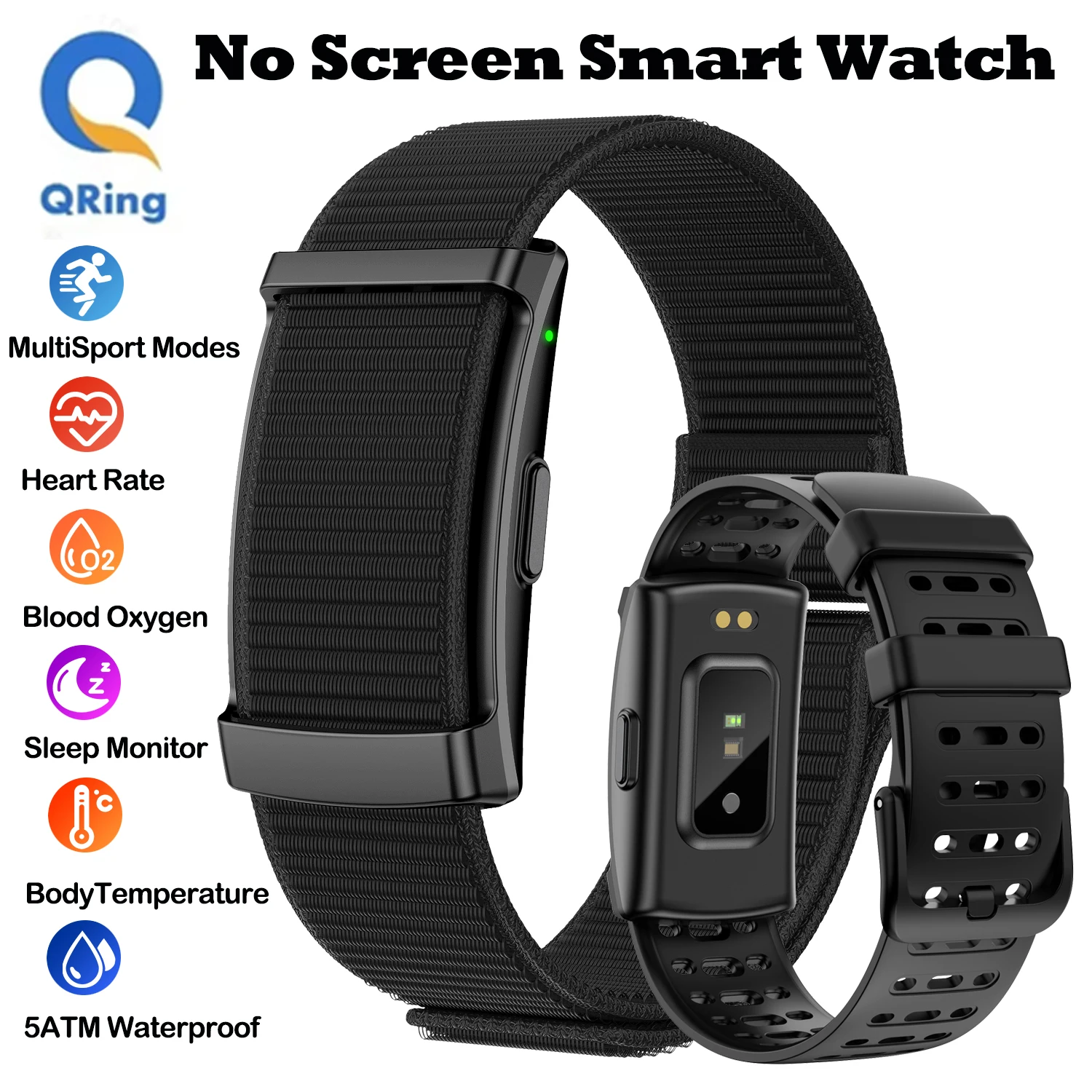 No Screen Smart Watch Men's Sports Outdoors Fitness Heart Rate body temperature Monitor AI Analysis 5ATM Waterproof Smartwatch