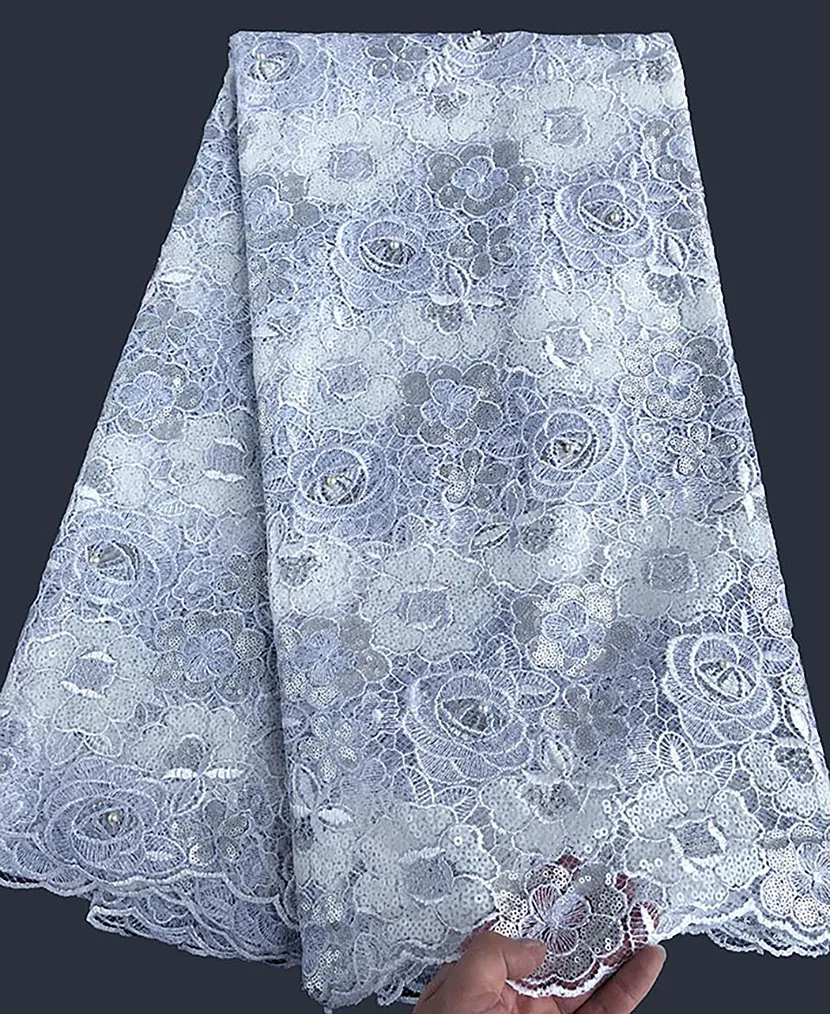 Royal blue Silver Sequins African French Lace Tulle Fabric Shine High Quality 5 yards Nigeria Daily Sewing Dress