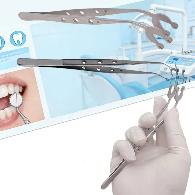 

2pcs Dental Surgical Stainless Steel Suture Tweezer Single Hole Tip Precision Tool for Stitching Operation Dental Instruments