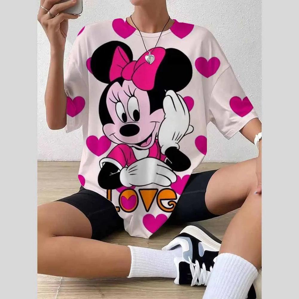 

Летняя футболка большого размера, женские футболки с заниженными плечами и короткими рукавами, свободная одежда, уличная одежда с Микки Маусом Disney, топ Y2k