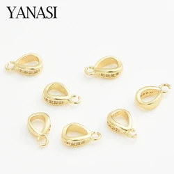 2PCS 18K Gold Plated With Zircon Droplet Pendant Bail Beads Connector DIY Bracelet Necklace Making Accessories Hypoallergenic